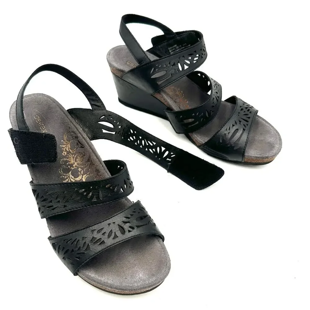 Aetrex Women's Lexi Laser Triple Strap Wedge Sandal - size 10